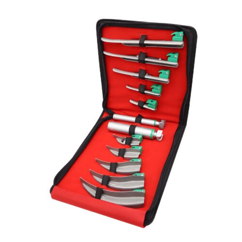 Fiber Optic Laryngoscope Set of 12- Single Use (Macintosh + Miller) Blades with 2 Reusable Handles
