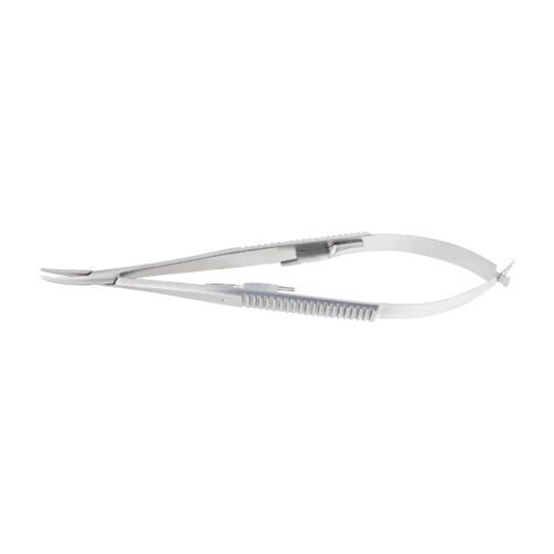 Micro-Needle holder, curved, 1.0 x 12 mm, with lock, overall length 14 cm